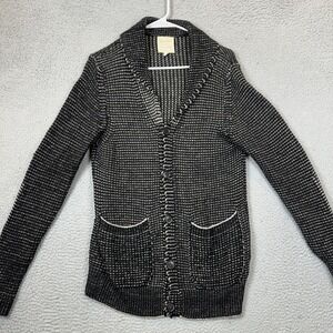 Billy Reid Cardigan Mens Small Shawl Collar Black Birdseye Knit Yak Wool Blend